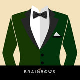 dark green tuxedo with black bow tie made from cork