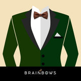 dark green tux and dark brown bowtie