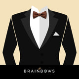 black tux and brown bow tie