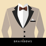 beige tuxedo with brown bow tie made from cork fabric