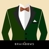 green suit with cognac bow tie
