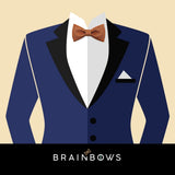 blue tuxedo with cognac cork bow tie