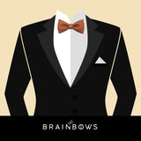 black tuxedo with cork fabric bow tie in cognac