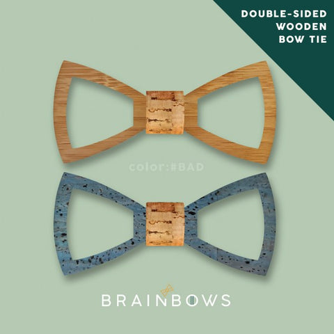 open wooden bow tie in bamboo and cork fabric