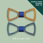 bamboo wooden bow tie with blue cork fabric core