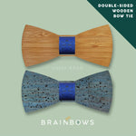 bamboo wooden bow tie with blue cork fabric core