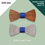 kids walnut wooden bow tie with blue core
