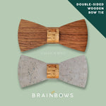wooden bow tie in walnut and cork fabric