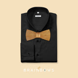 black shirt with bamboo wooden bow tie