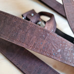 detail of chocolate brown cork braces handmade