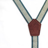 suspenders made from recycled denim and cork fabric