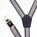 braces made from recycled denim and black cork fabric