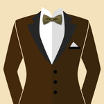 dark brown suit and olive green bow tie