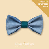 jeans bow tie with teal cork centre