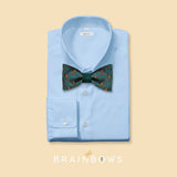 art deco cork bow tie on a light blue dress shirt