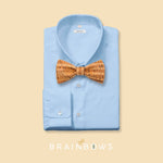 natural cork bow tie on a light blue dress shirt