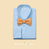 natural cork bow tie on a light blue dress shirt