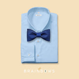 cobalt blue cork bow tie on a light blue dress shirt