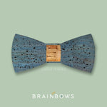 wooden bow tie with blue cork fabric