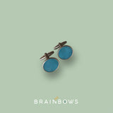 stainless steel cufflinks with teal cork