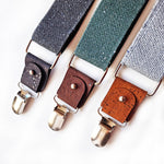 suspenders made from recycled jeans and cork fabric