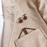 wooden cufflinks and pocket square