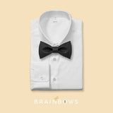 black cork bow tie on a white dress shirt
