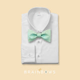 mint cork bow tie on a white dress shirt