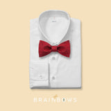 dark red cork bow tie on a white dress shirt