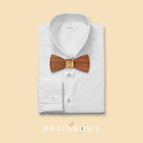 white shirt with walnut wooden bow tie