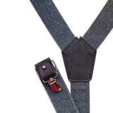 details of black recycled jeans braces with cork fabric